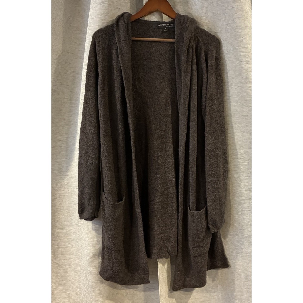 Barefoot Dreams CozyChic Lite Cardigan M Gray Hooded Beach‎ Coastal Duster